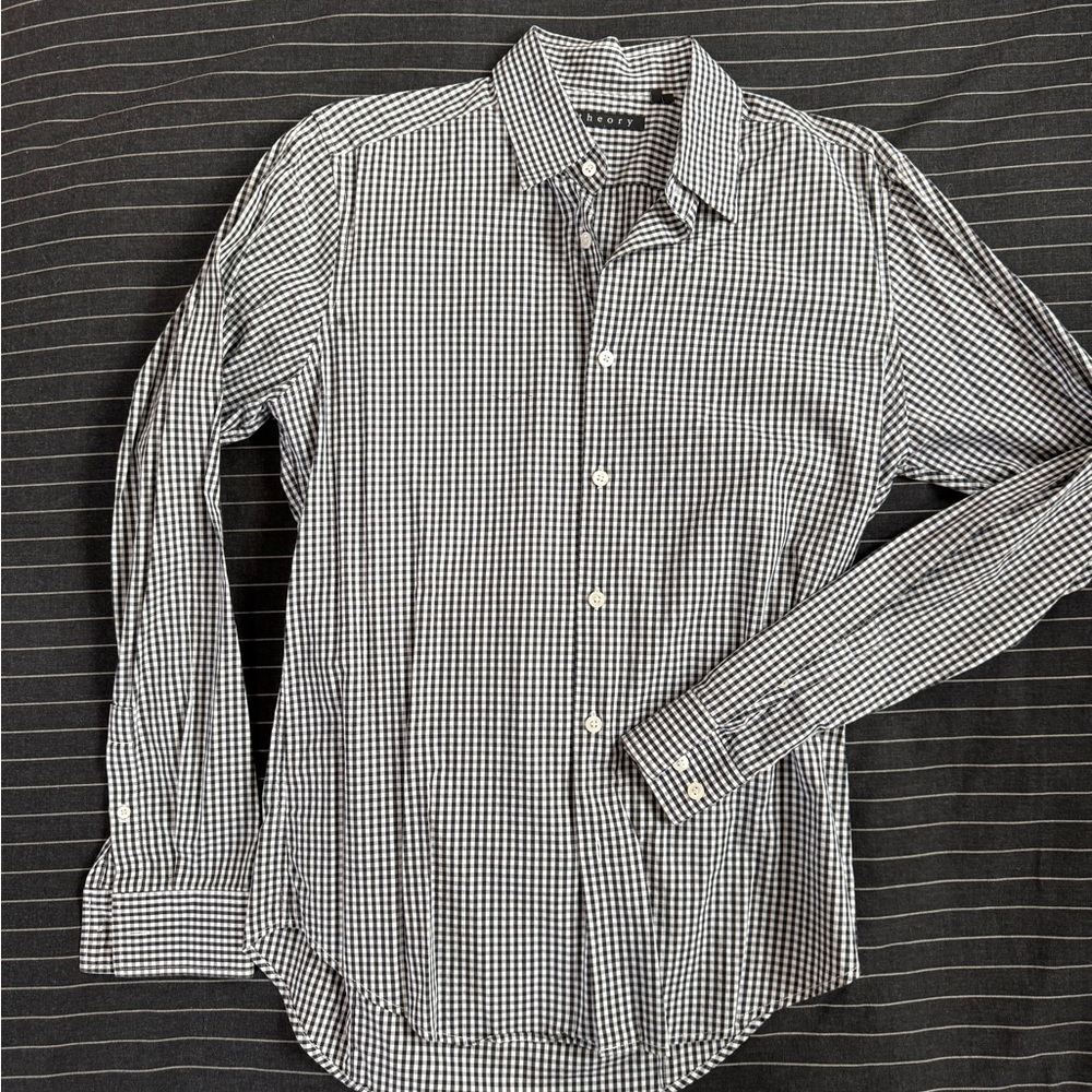 Theory Men's Black and White Checkered Shirt